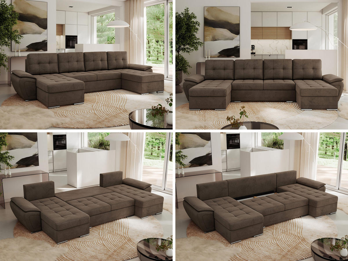WOHNLANDSCHAFT UMBRIA U Braun Velvet - Braun/Grau, Textil/Metall (336/85/157cm) - MKS