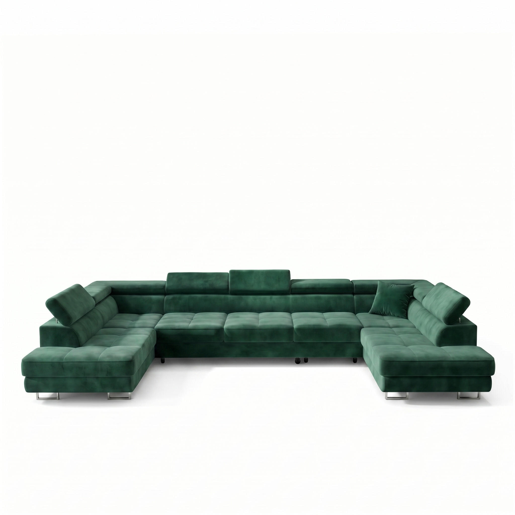 ECKSOFA U-Form WILD MAXI U2 mit Schlaffunktion 125x329 Velours Dunkelgrün - Chromfarben/Dunkelgrün, Holz/Textil (400/90/203cm) - Muffo