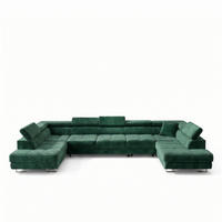 ECKSOFA U-Form WILD MAXI U2 mit Schlaffunktion 125x329 Velours Dunkelgrün - Chromfarben/Dunkelgrün, Holz/Textil (400/90/203cm) - Muffo