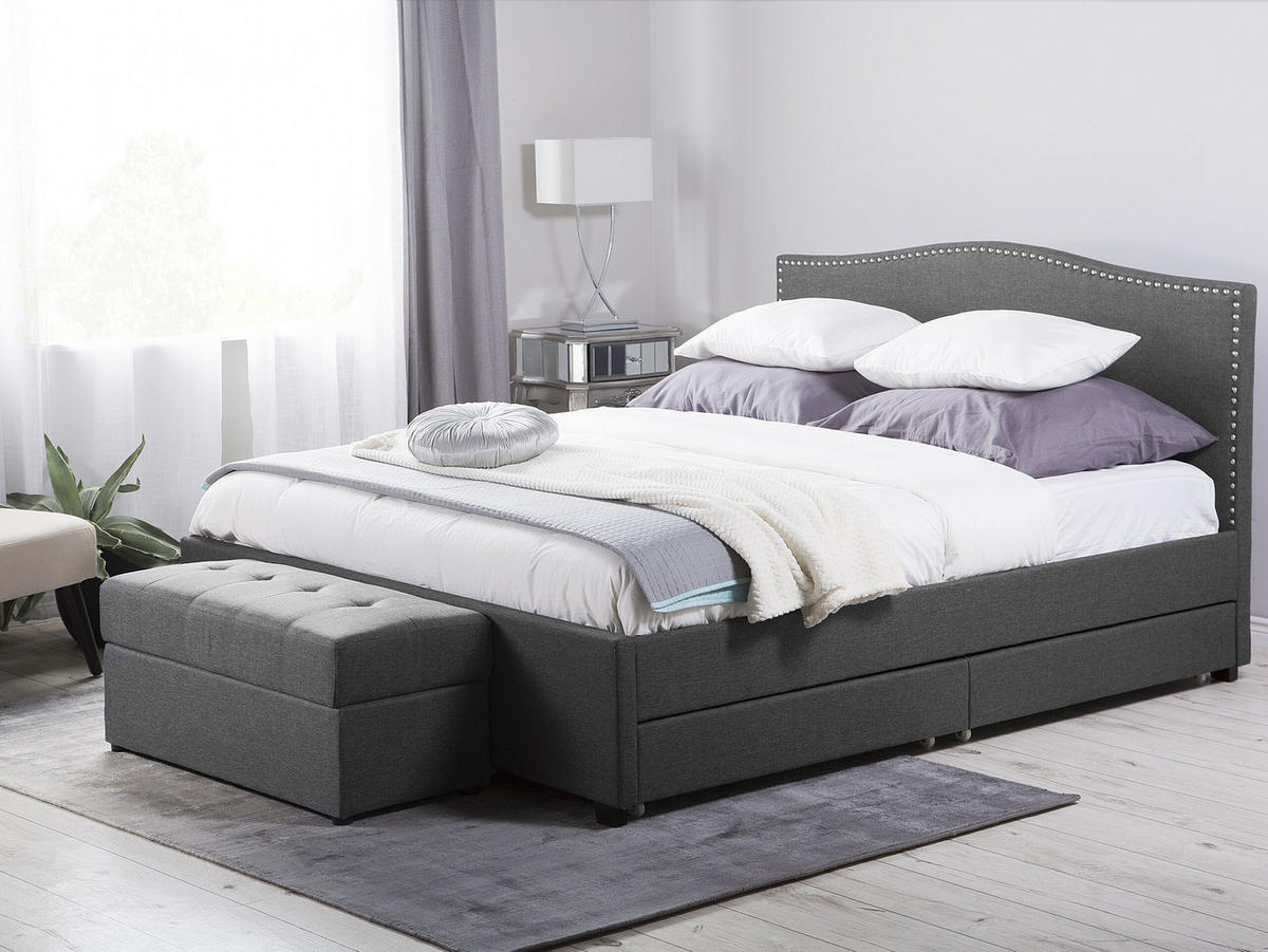 POLSTERBETT 160/200cm Dunkelgrau Montpellier - Dunkelgrau, Textil (160/200cm) - Beliani