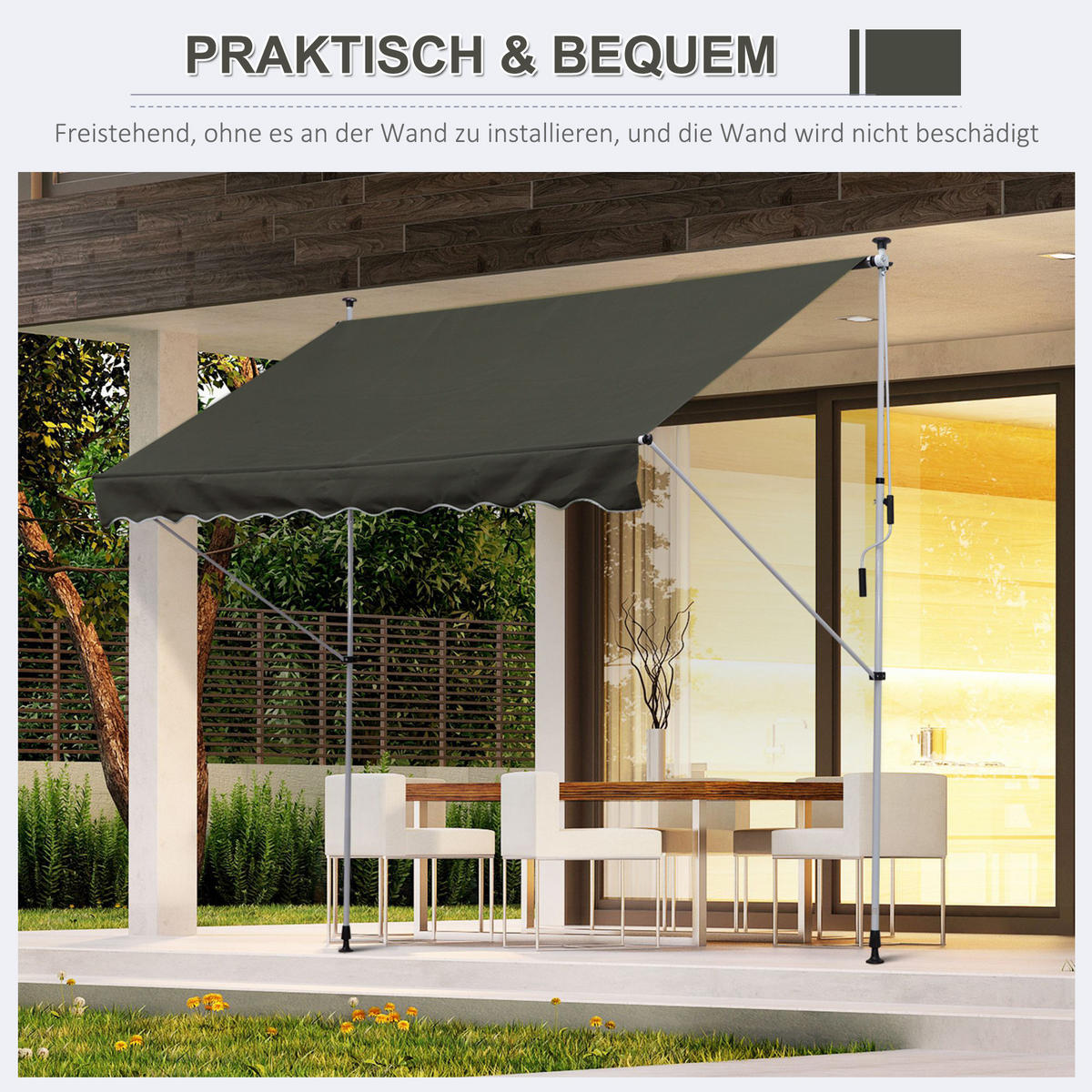 MARKISE, Grün+Weiß, Aluminium, Stahl, Polyester - Grau, Metall (150/280/300cm) - Outsunny