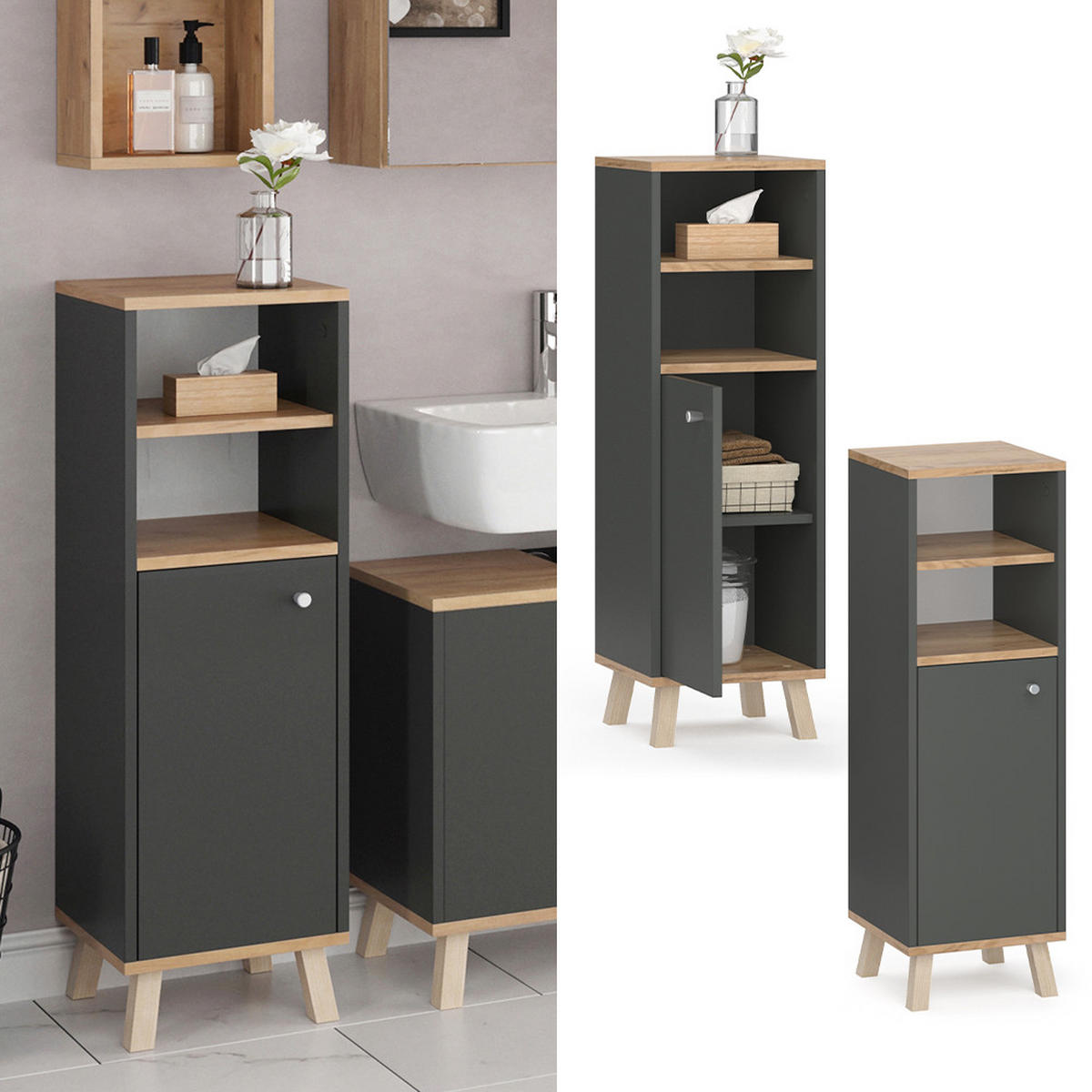 MIDISCHRANK Senyo Anthrazit 30 x 95 cm - Anthrazit, Holzwerkstoff (30/95/30cm) - Vicco