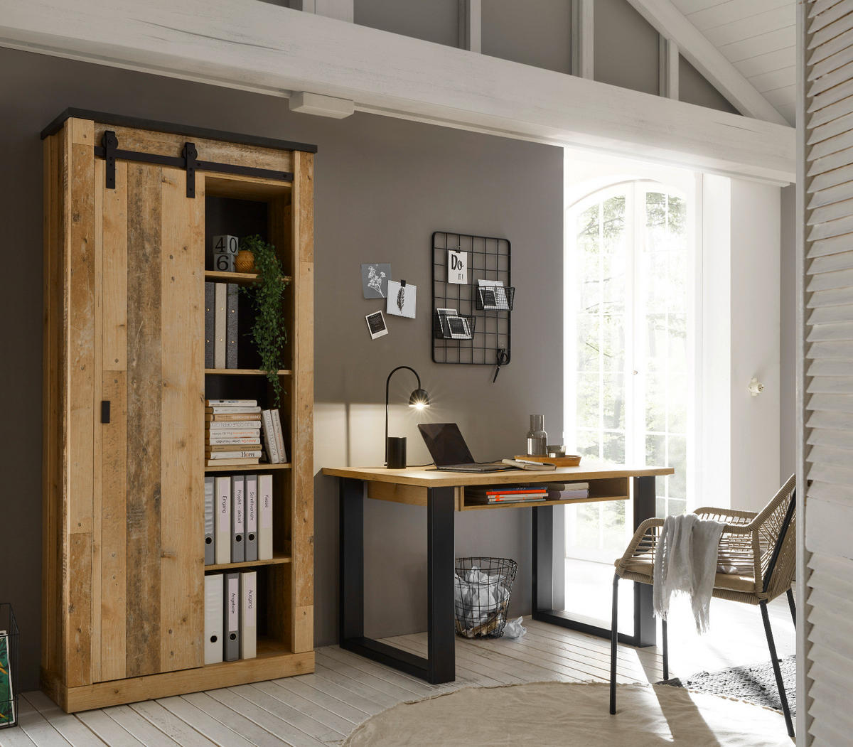 SCHREIBTISCH Used Wood hell, anthrazit, Laptoptisch für Homeoffice und Büro 125 x 60 cm - Eichefarben/Anthrazit, Holzwerkstoff/Metall (125/60/76cm) - Furn.Design