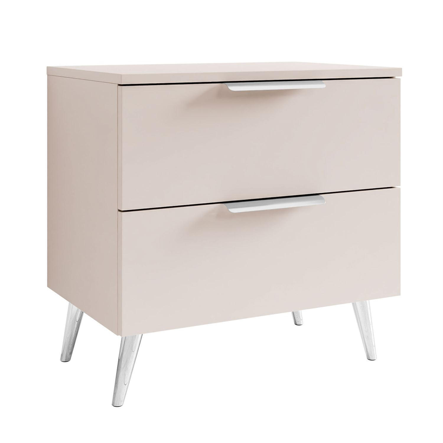 NACHTKOMMODE LINA KASCHMIR 2S auf schrägen Beinen LED silberne Griffe und Beine - Beige, Holzwerkstoff (55/55/37cm) - Lookway
