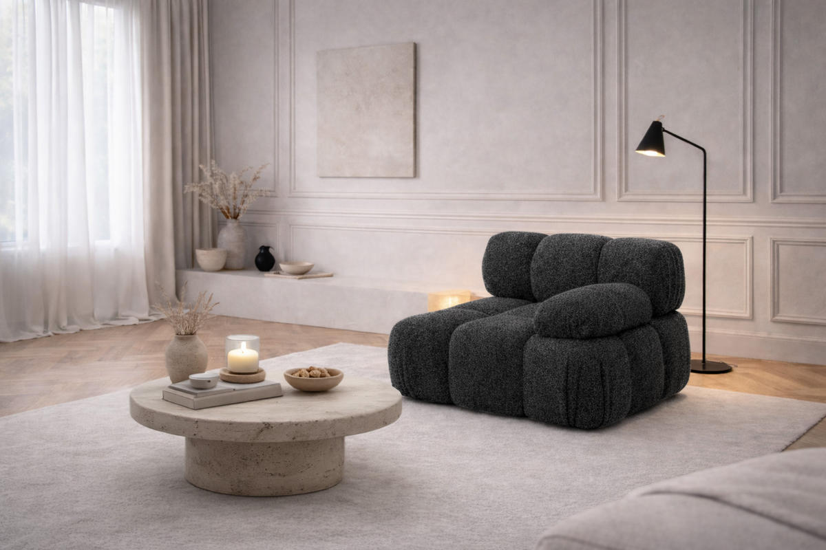 MODUL Seitlich, Für Modulares System, Stoff Abriamo, Graphit, Rechts, Selia - Dunkelgrau, Holz (95/70/95cm) - Kaiser Möbel