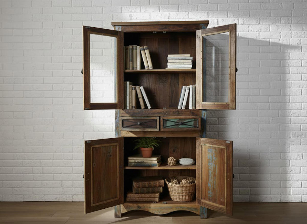 VITRINE Altholz 90x40x180 mehrfarbig lackiert NATURE OF SPIRIT #08 - Multicolor, Holz (90/180/40cm) - Massivmoebel24