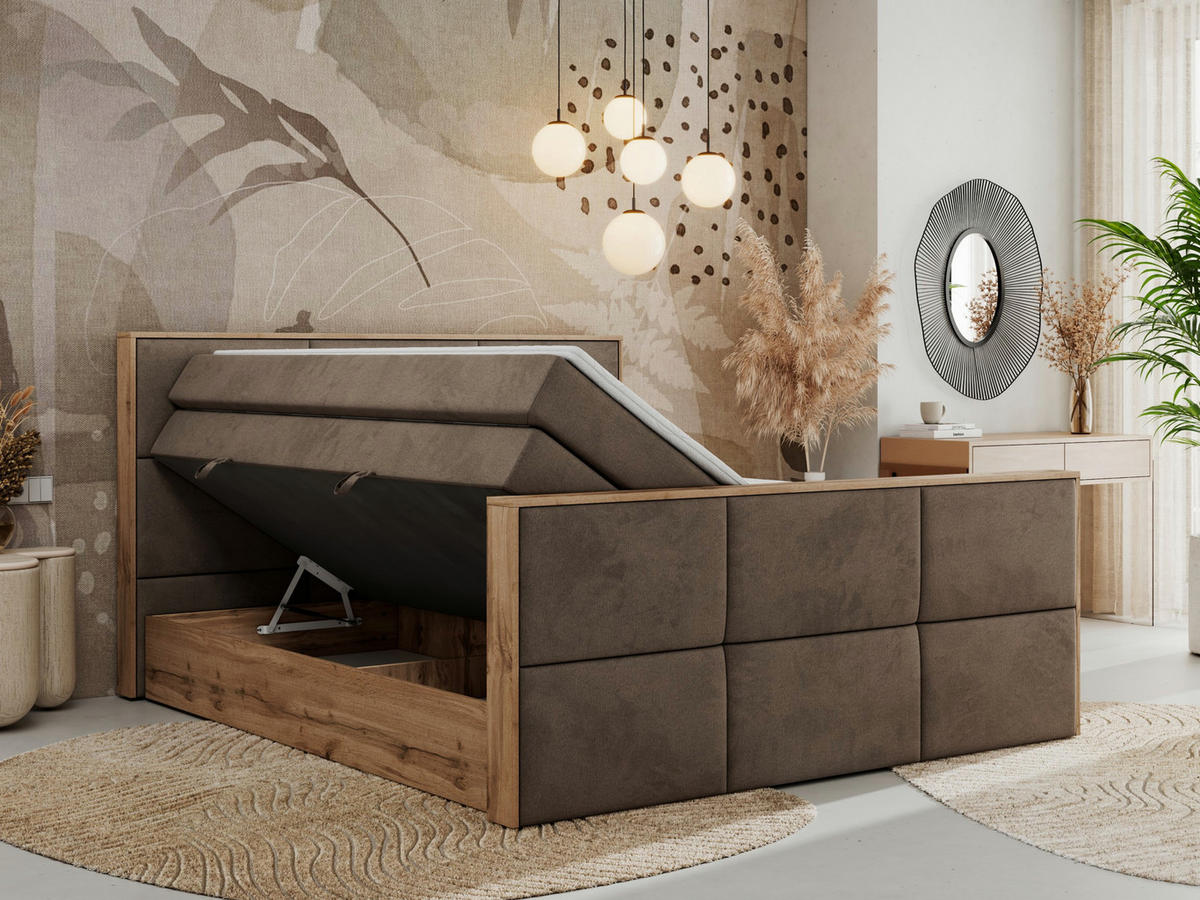 BOXSPRINGBETT ALBERO 2 KING DUO 120/200 Braun Velvet - H3 - Braun, Holz/Textil (120/200cm) - MKS