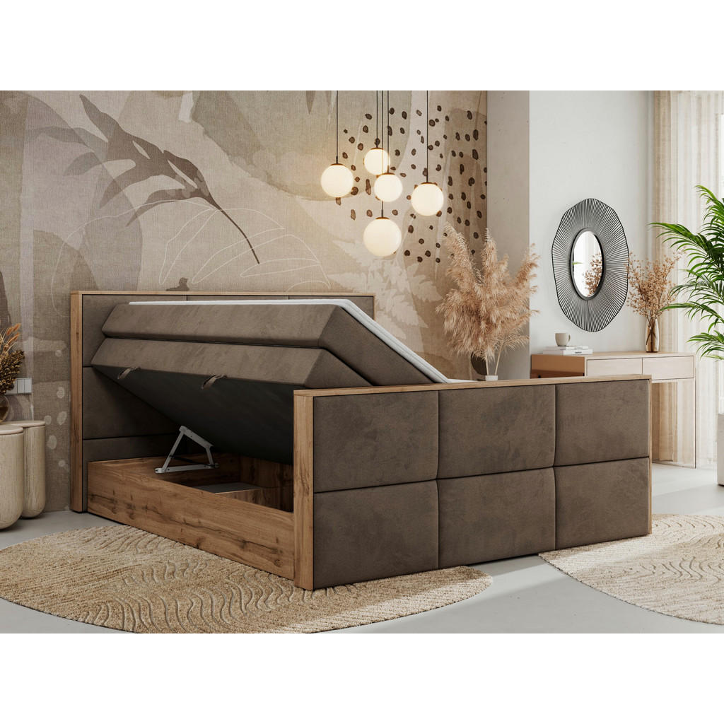 Thumbnail - MKS Boxspringbett, Braun, Textil, 2-Sitzer, H4, Rechteckig, 200x200 cm, Oeko-Tex®, Schlafzimmer, Betten, Boxspringbetten