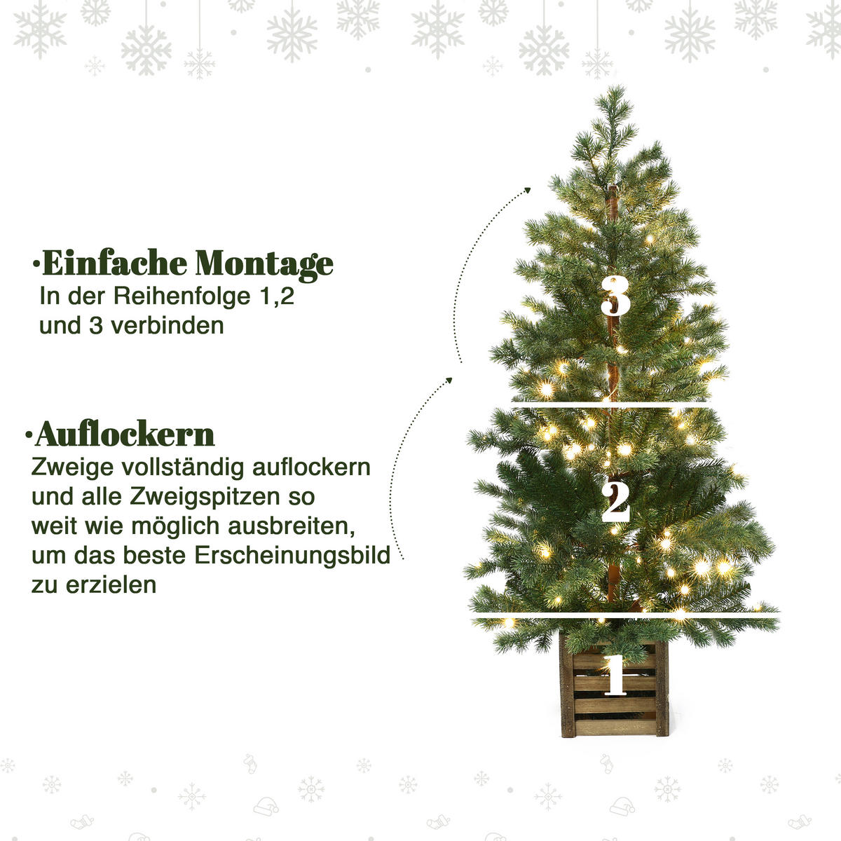 WEIHNACHTSBAUM 120 cm mit Beleuchtung, 537 PE-/PVC-Spitzen, 100 LEDs - Grün, Kunststoff (120cm) - Hometopia