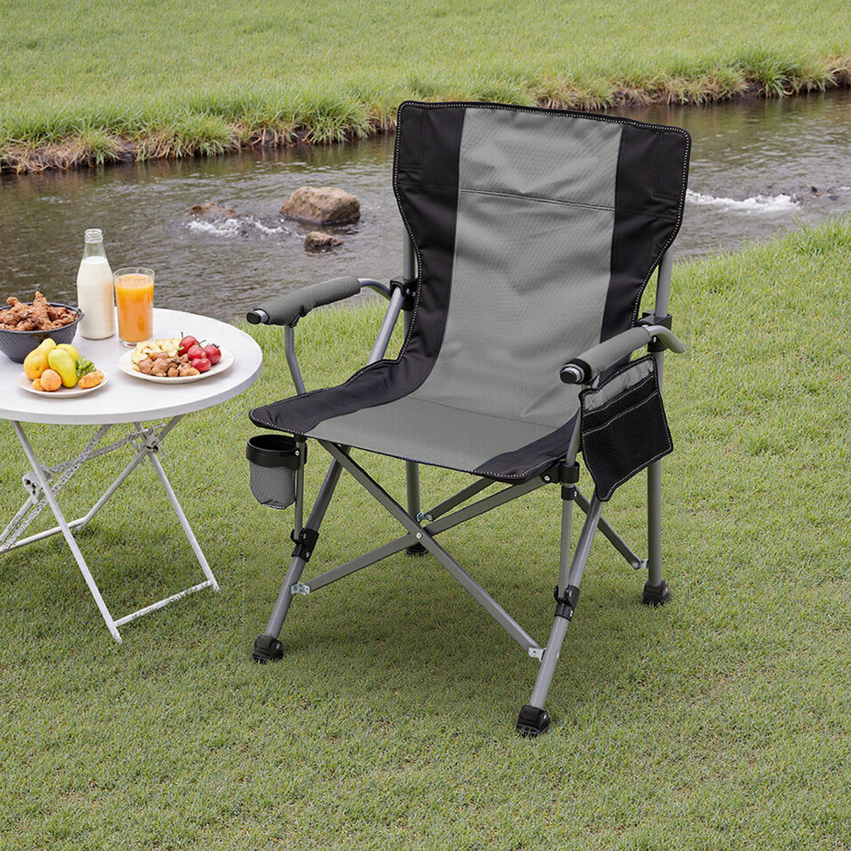 CAMPINGSTUHL aus 600D Oxford-Gewebe + Stahlrohr in Grau Praktische Aufbewahrungstasche Angenehme Atmungsaktivität 54 cm B × 53 cm T × 92 cm H - Grau, Kunststoff (54/92/53cm) - Livingandhome