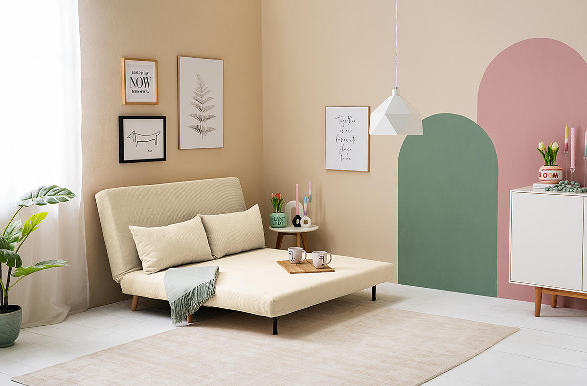 SCHLAFSOFA - Beige/Buchefarben, Holz/Buchenholz (141/81/90cm) - home24