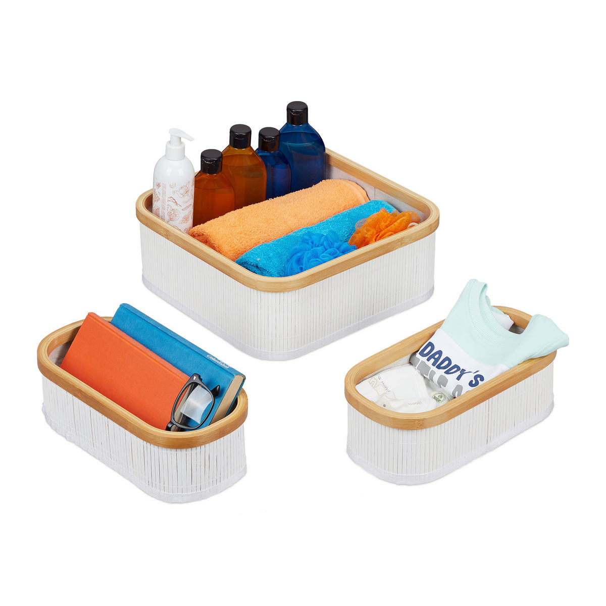 3TLG.AUFBEWAHRUNGSKORB - Multicolor, Holz/Holzwerkstoff (33.5/33.5/12.5cm) - Relaxdays