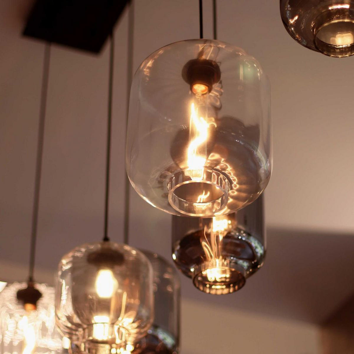 VELO jedálenská lampa 5-plameňová 2-radová 160cm Ø 18/20/25cm - čierna/antracitová, sklo (25/25/27cm) - s.luce