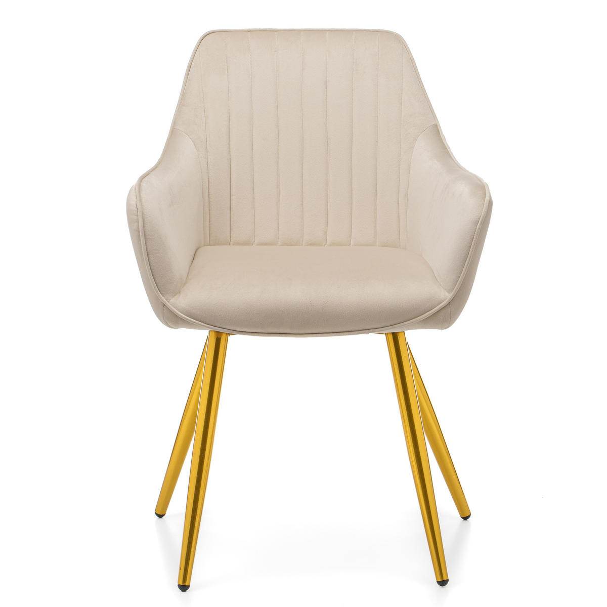 STUHL PASSO gepolstert mit Steppung - beige goldene Beine - Samt Velours - Ecru/Beige, Textil/Metall (58/87/60cm) - NEW HOME