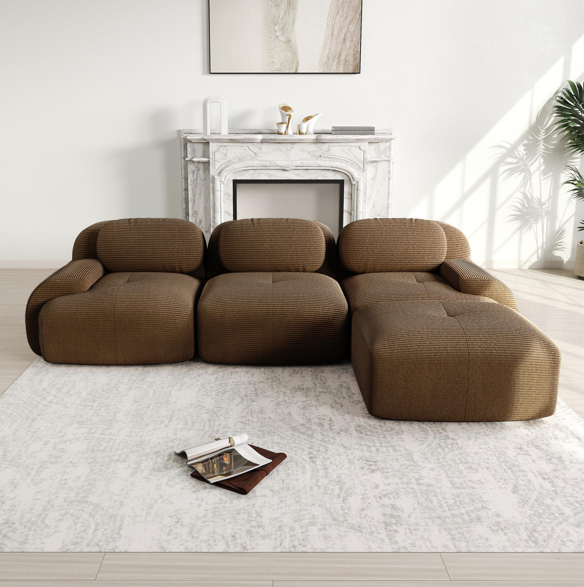 SOFA modular Ecksofa rahmenlos Cord Brown 4-tlg. - Braun, Kunststoff (178/298.1cm) - Meubliv