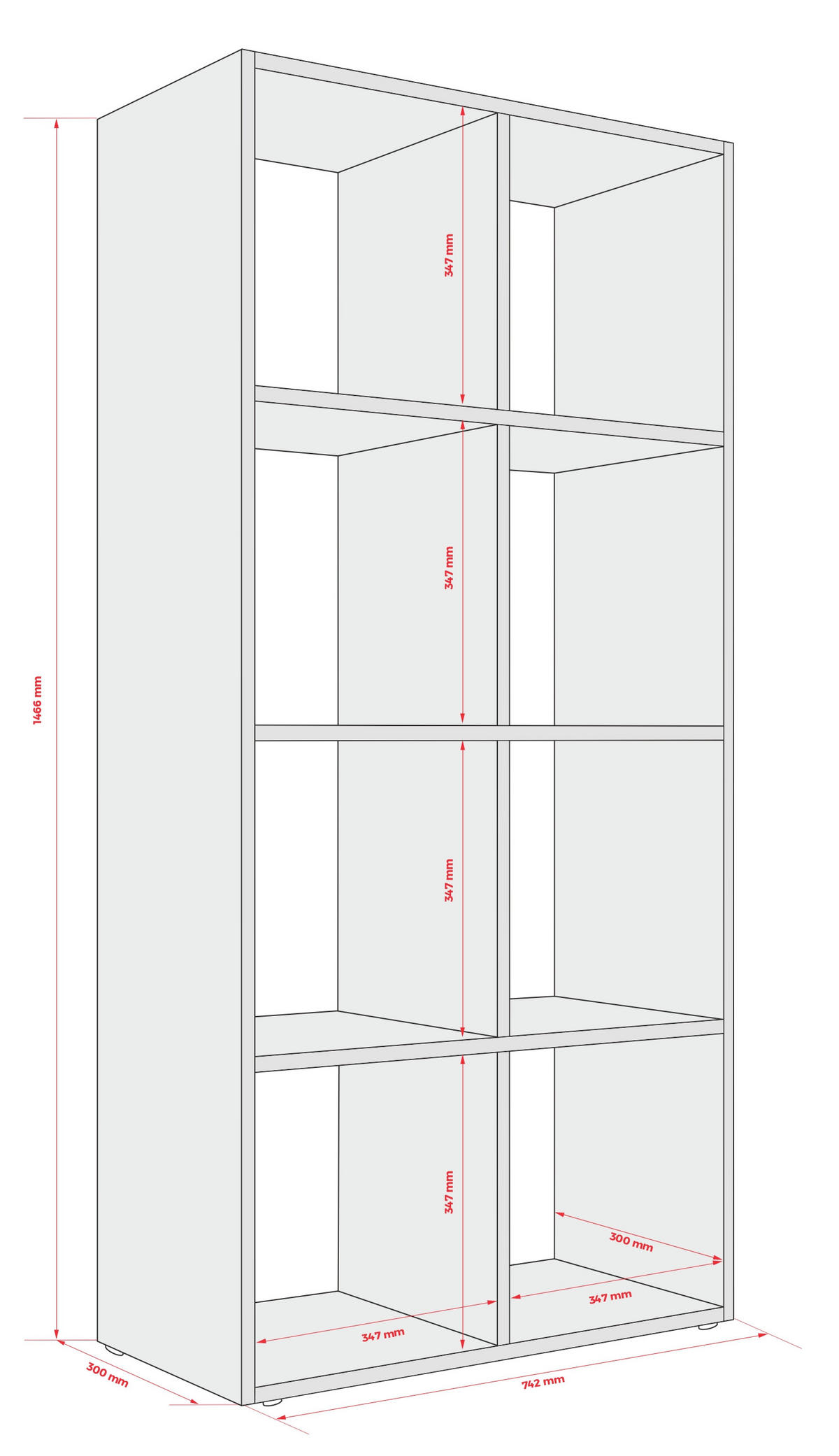 BÜCHERREGAL mit 8 Fächern – Farbe: Weiß – 147 × 74 × 30 cm, vertikale oder horizontal - Weiß, Holzwerkstoff (74/147/30cm) - 3XE LIVING