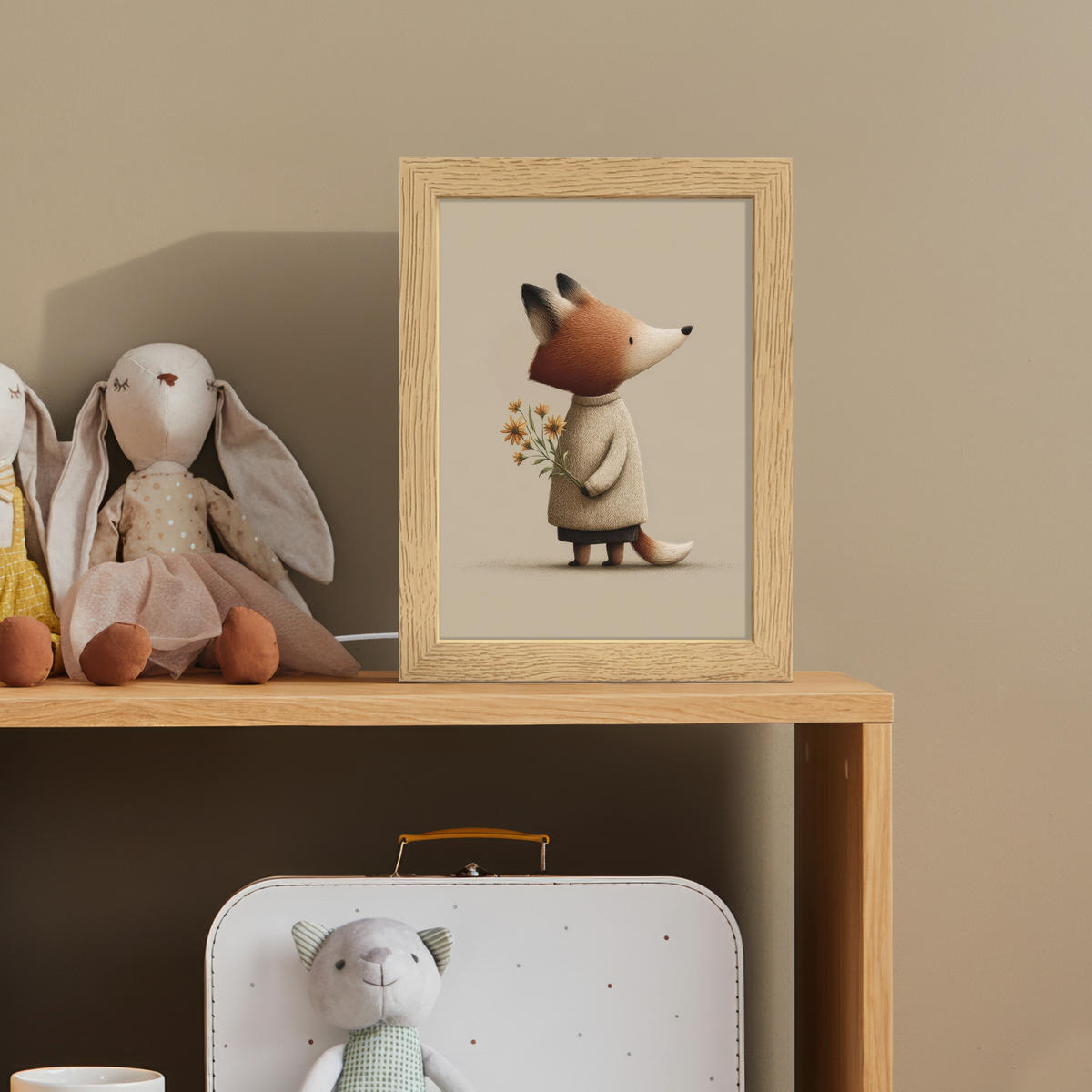 NACHTTISCHLAMPE Fuchs - Gelbe Blumen - Minimalistisch 15x20 cm - Taupe, Holzwerkstoff (8/15/20cm)