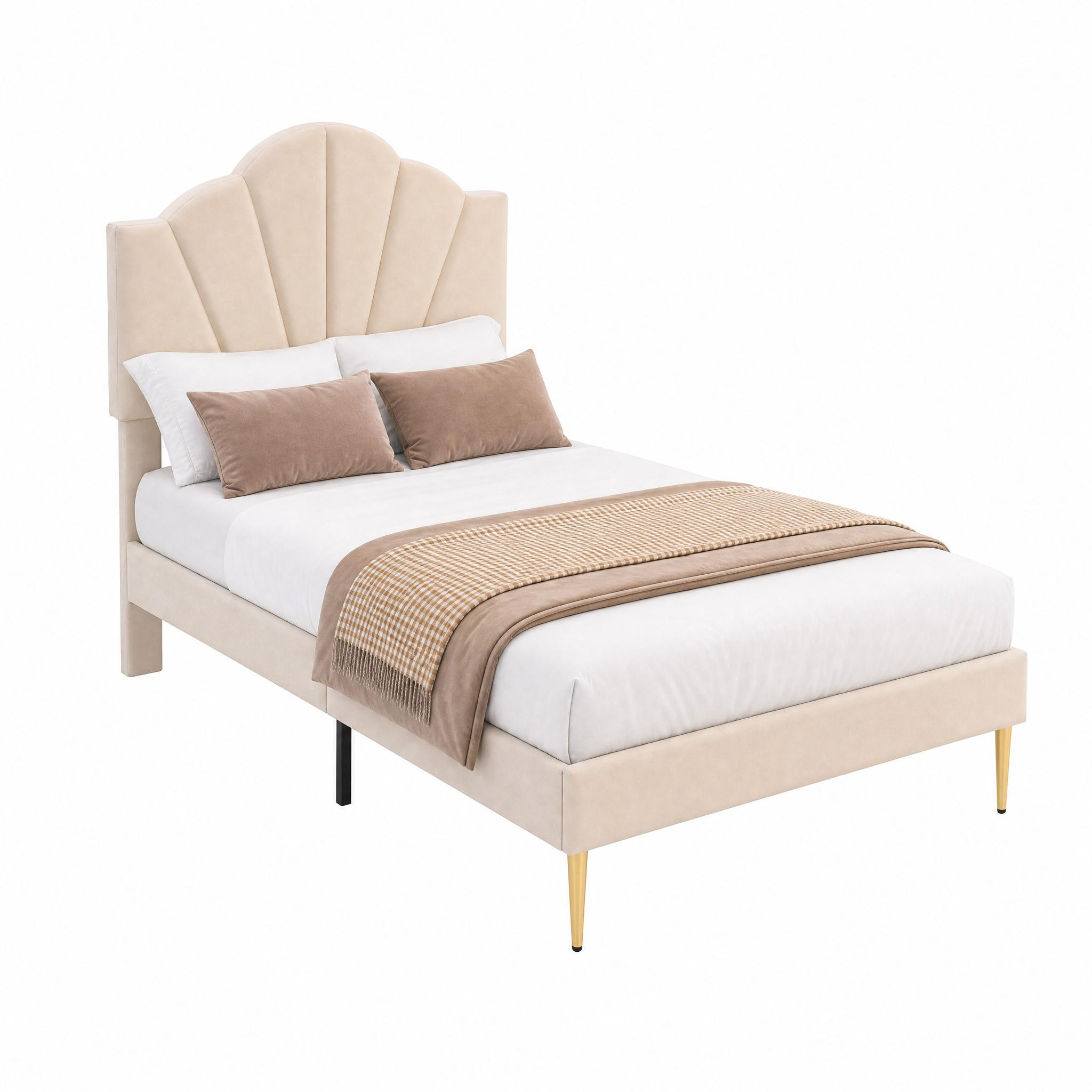 POLSTERBETT mit Polsterbank 90x200 cm Samt Beige - Beige, Metall (90/200cm) - Meubliv