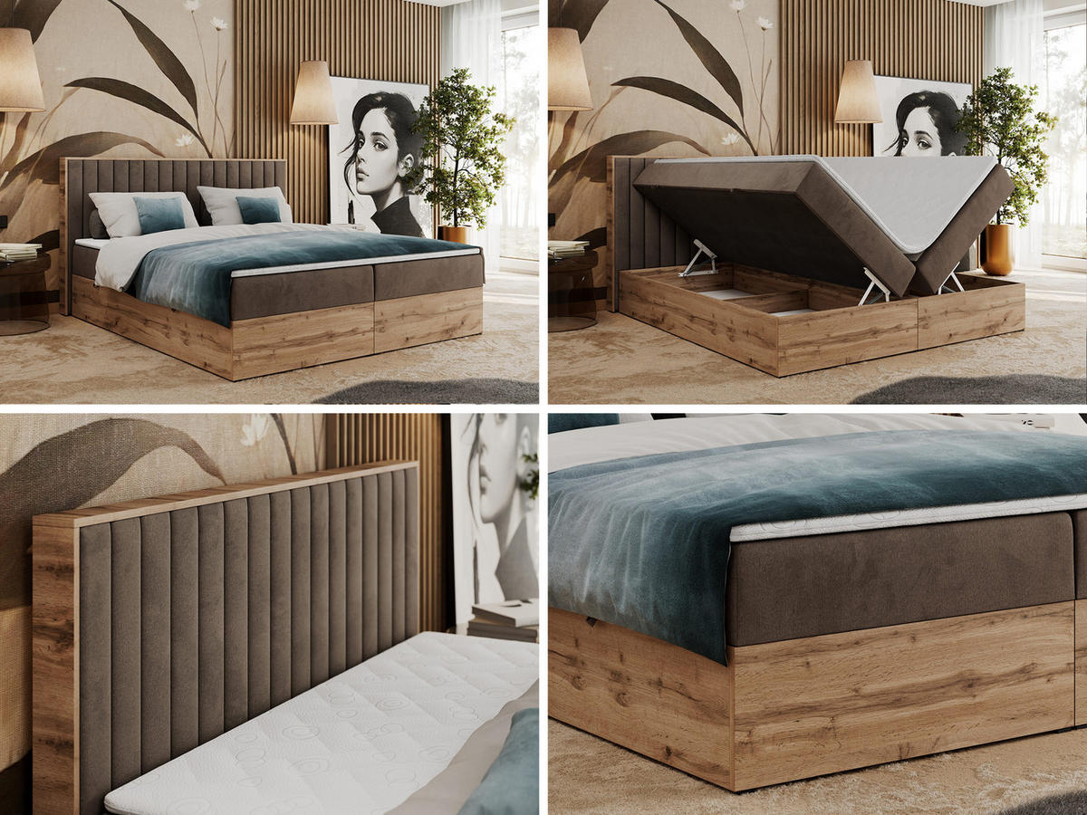 BOXBETT ALBERO 4 - 120/200 Braun Velvet - H3 - Braun, Holz/Textil (120/200cm) - MKS