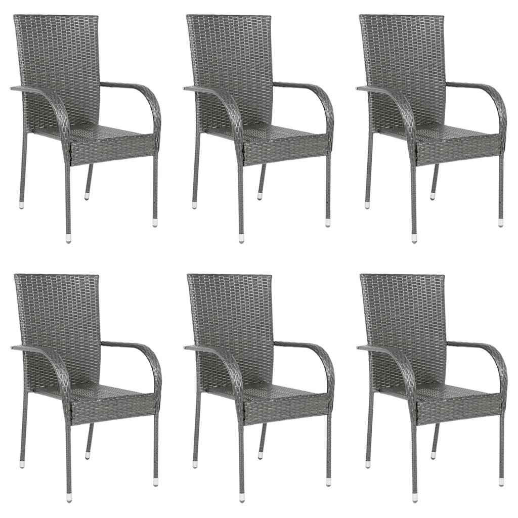 GARTENSTÜHLE Stapelbar 6 Stk. Grau Poly Rattan - Grau, Holz (55.5/95/53.5cm) - furnicato