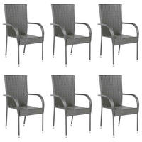 GARTENSTÜHLE Stapelbar 6 Stk. Grau Poly Rattan - Grau, Holz (55.5/95/53.5cm) - furnicato