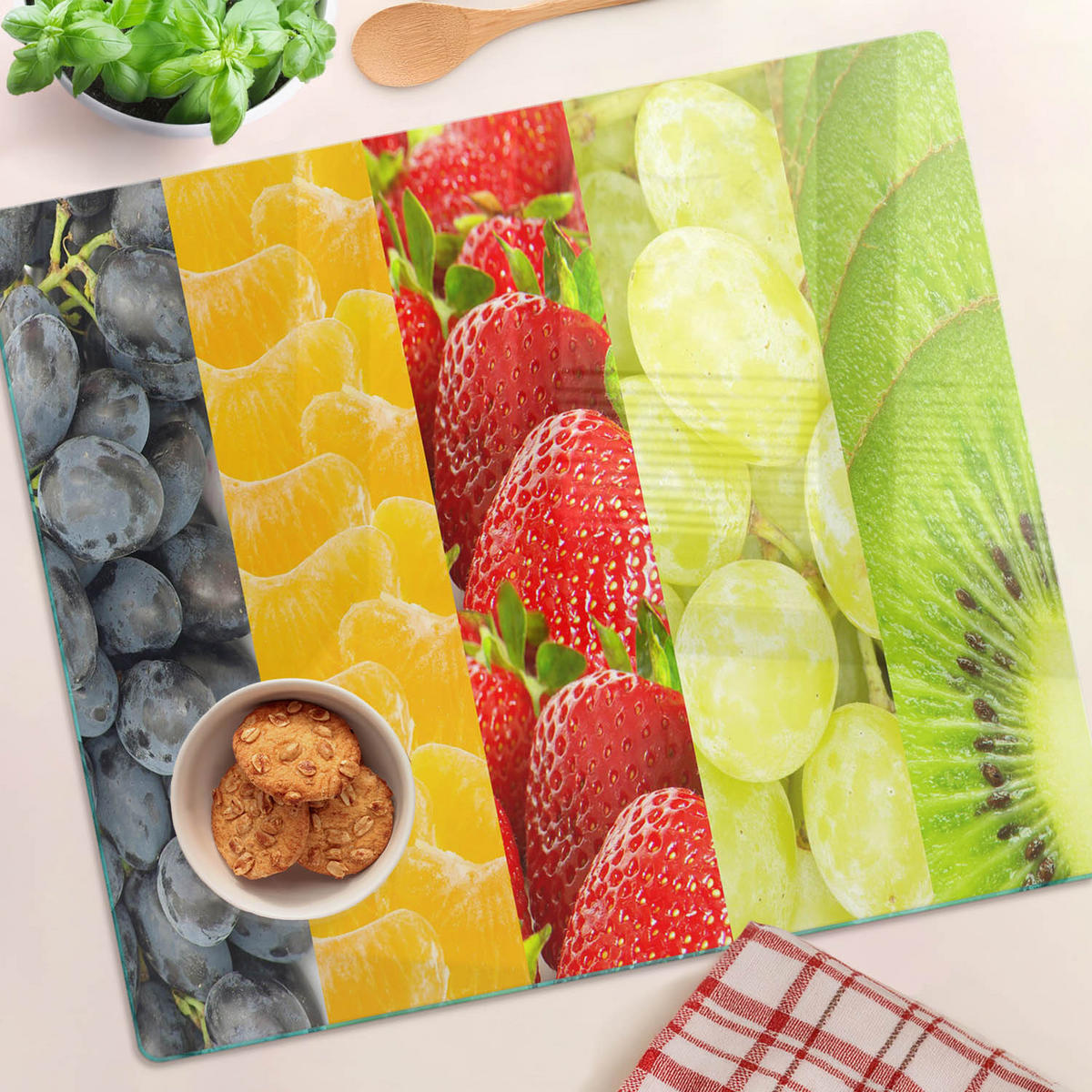 GLASPLATTE 60x52 cm Bunte Früchte - Multicolor, Glas (60/0.4/52cm) - TULUP