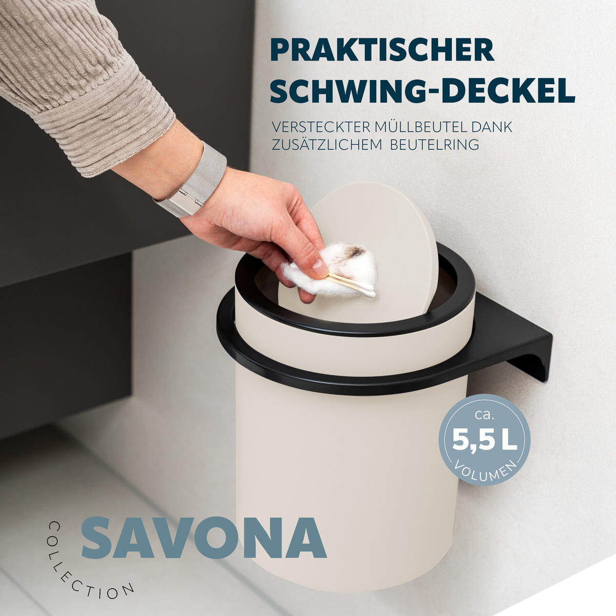 KOSMETIKEIMER SAVONA Softtouch, 5,5 Liter, beige - Beige, Kunststoff (22/24.5/22.5cm) - bremermann