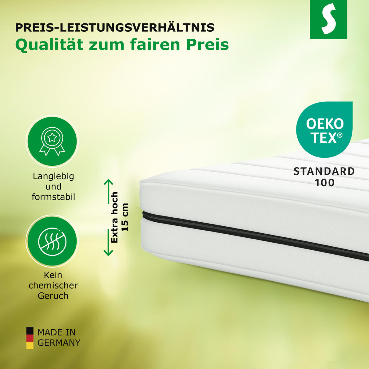 MATRATZE 90x190 15cm Höhe – H2 H3 Wendematratze – 7-Zonen Kaltschaummatratze – waschbarer Bezug - Weiß, Textil (90/190cm) - Schlaftroll