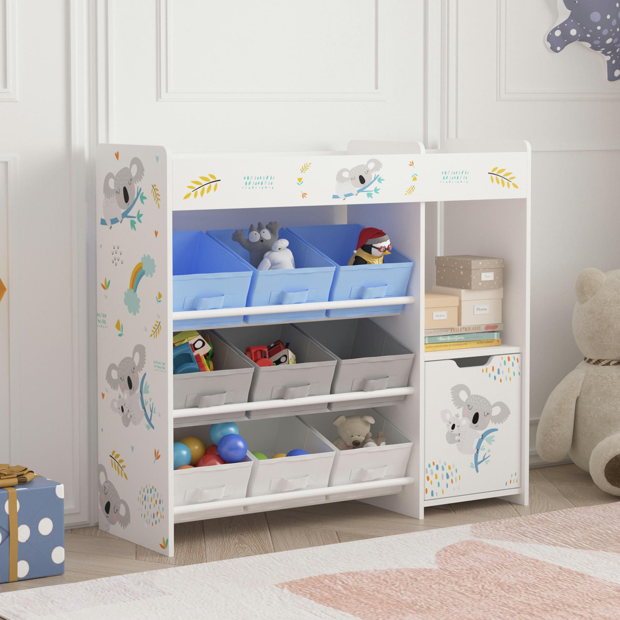 KINDERREGAL Søndreland - Blau/Weiß, Holzwerkstoff (90/80/29.5cm) - [en.casa]