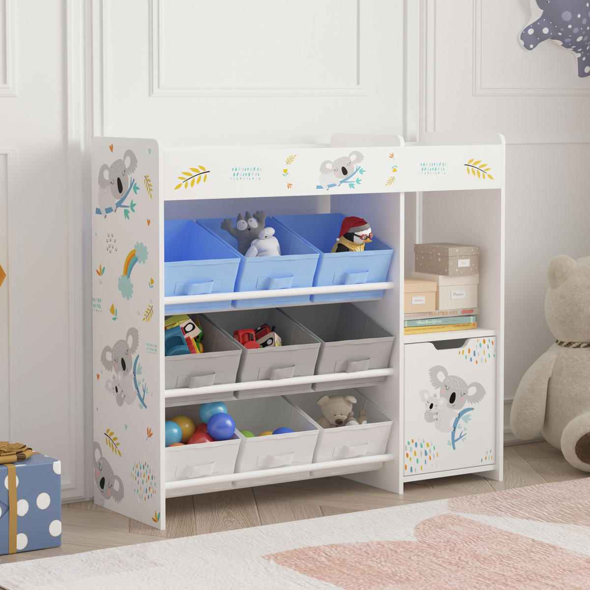 KINDERREGAL Søndreland - Blau/Weiß, Holzwerkstoff (90/80/29.5cm) - [en.casa]