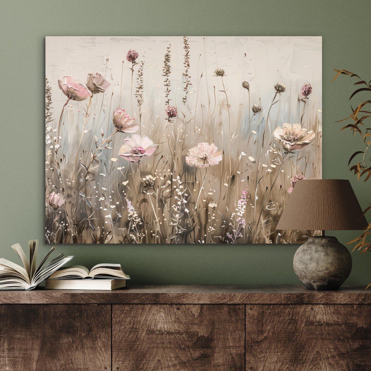 KOVOVÝ OBRAZ Kvety - Ružová - Moderné - Béžová 80x60 cm - béžová, kov (80/60cm) - MuchoWow