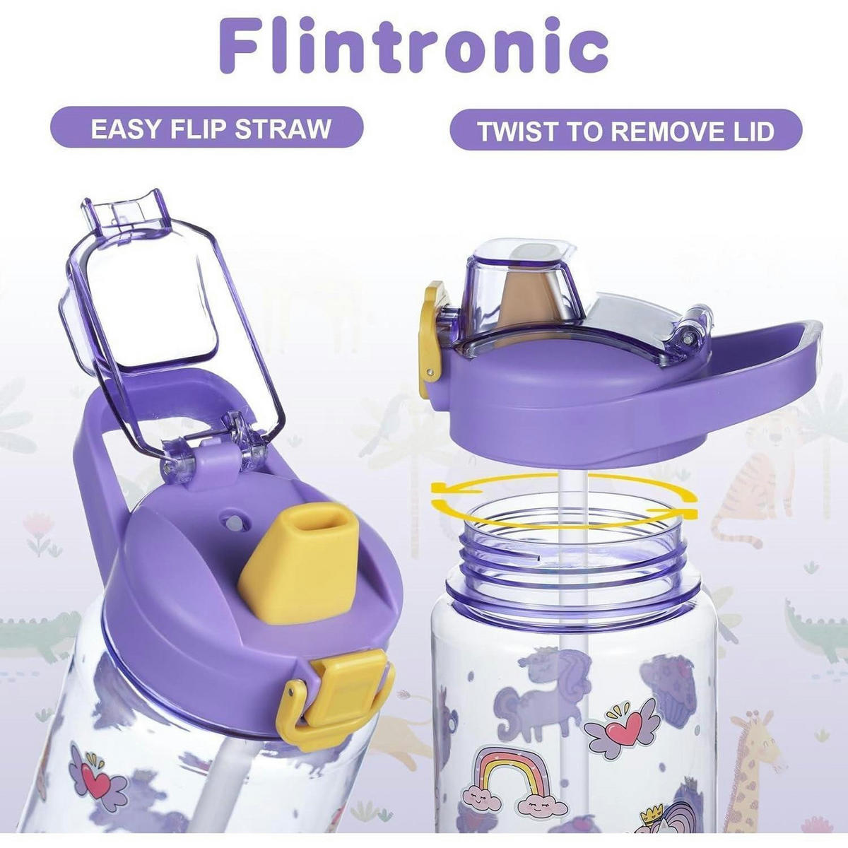 TRINKFLASCHE Kinder 600 ml mit Strohhalm Lila Einhorn - Lila, Kunststoff (10.8/10.8cm)