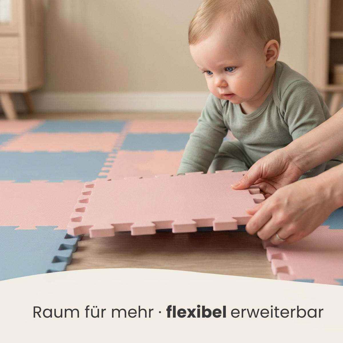 SPIELMATTE ab Null - 180/90/1 cm Puzzlematte mit Rand Terrakotta Graublau - Rosa, Kunststoff (30/30cm) - Littletom