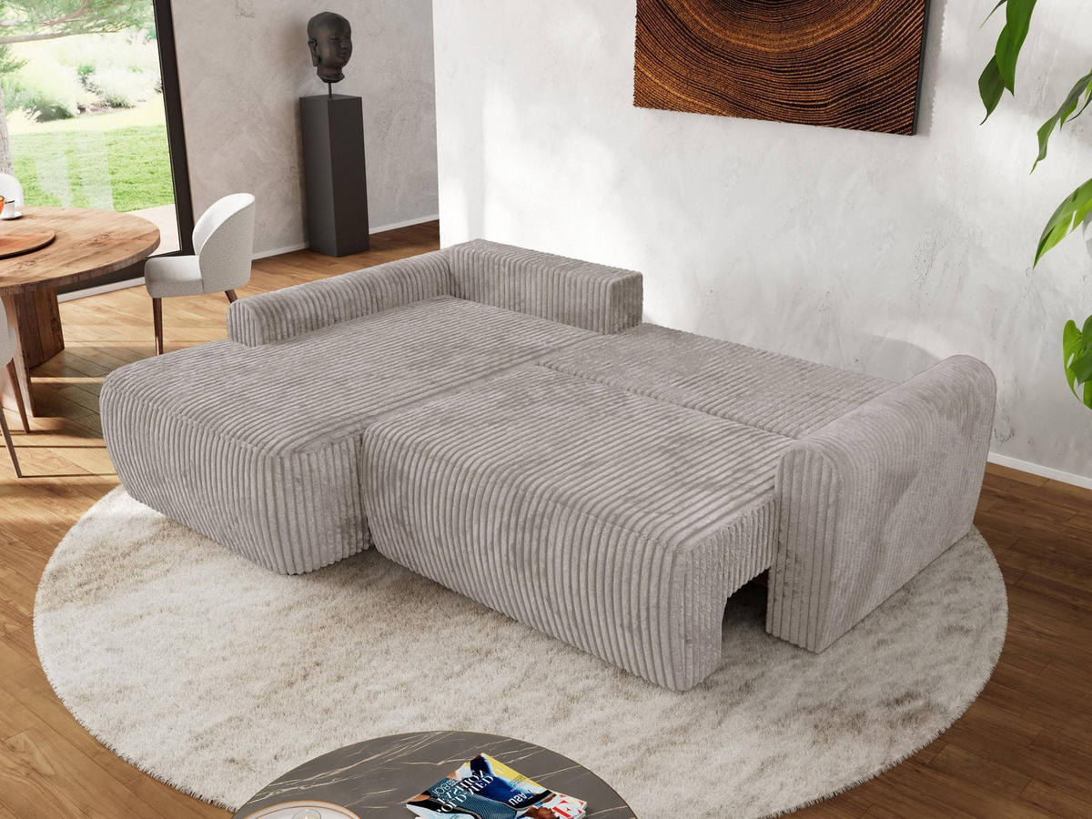 ECKSCHLAFSOFA CUBO L Hellbraun Cord - links - Hellbraun/Schwarz, Kunststoff/Textil (273/187cm) - MKS