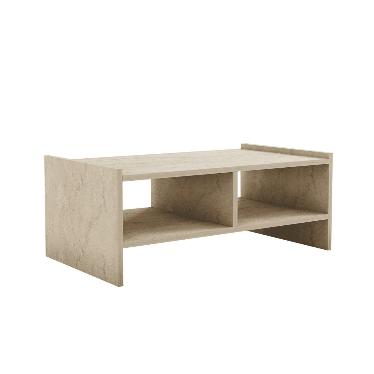 COUCHTISCH mit 2 offenen fächern, travertin-dekor - pera 90/50/35 cm - Beige, Holzwerkstoff (90/50/35cm) - Calicosy
