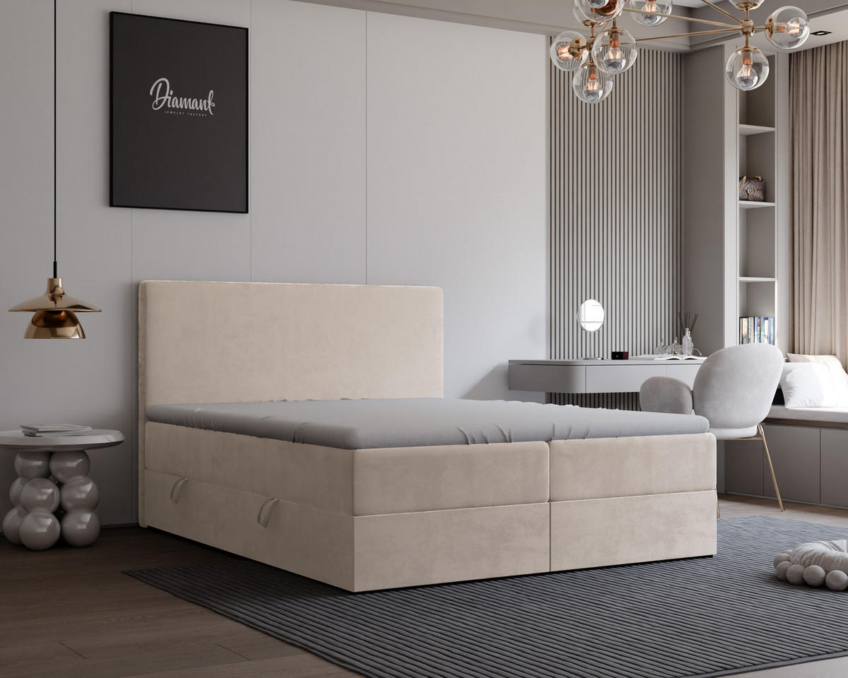 BOXBETT 160x200 cm mit Topper - Beige, Textil (160/200cm) - Idohome