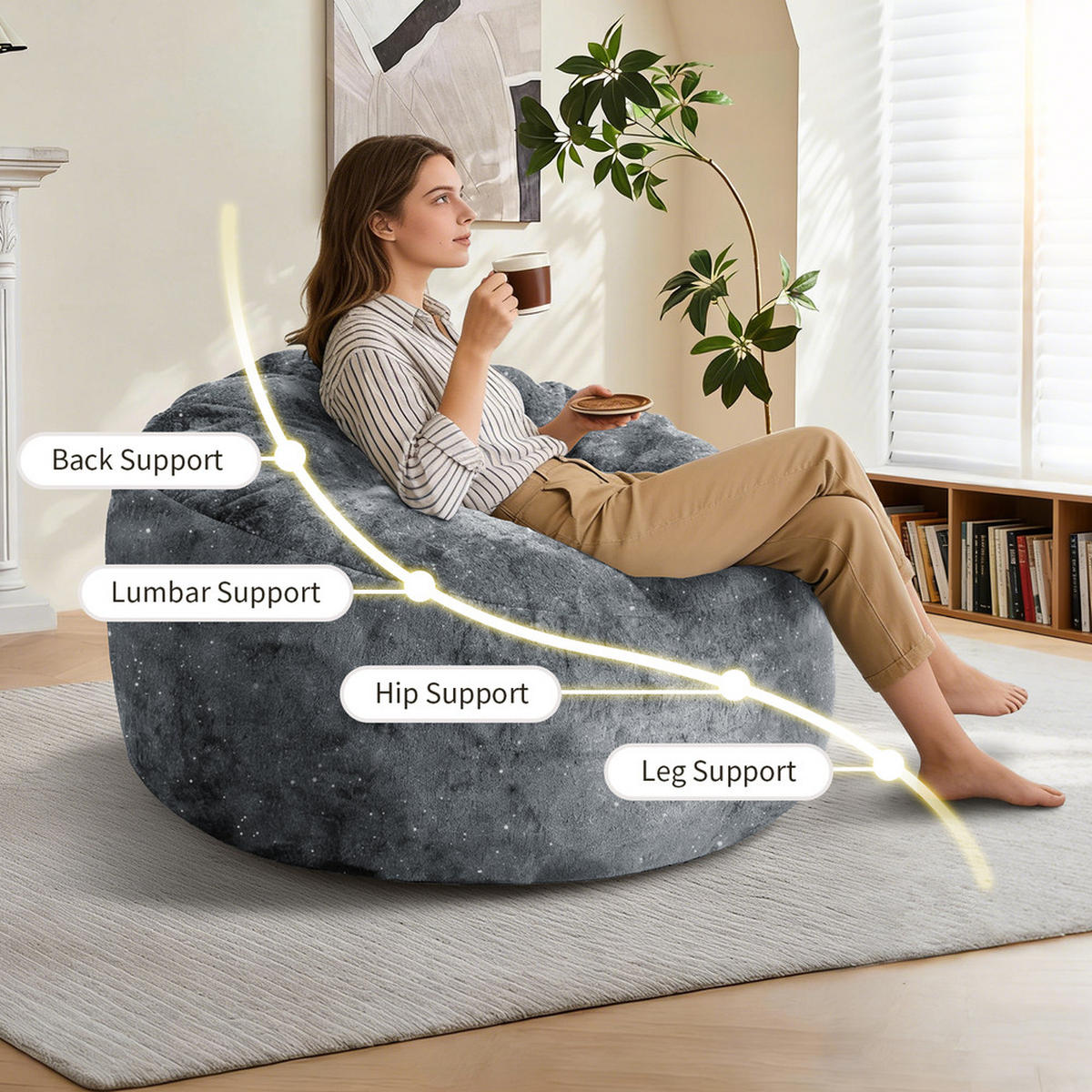 SITZSACK 103x103x65cm Beige Ergonomisches Design - Grau, Textil (103/31/103cm) - Raelunyi