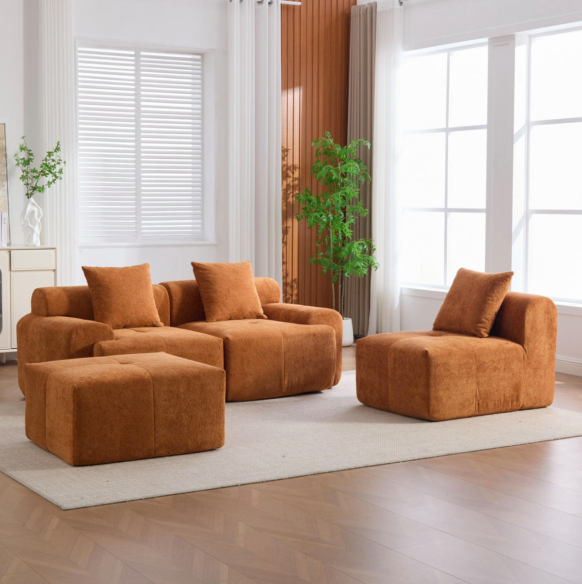 ECKSOFA 268/102/78 cm ohne Montage, modular mit Memory-Schaum und Kordstoffbezug, Orange - Orange, Textil (97/100cm) - Redom