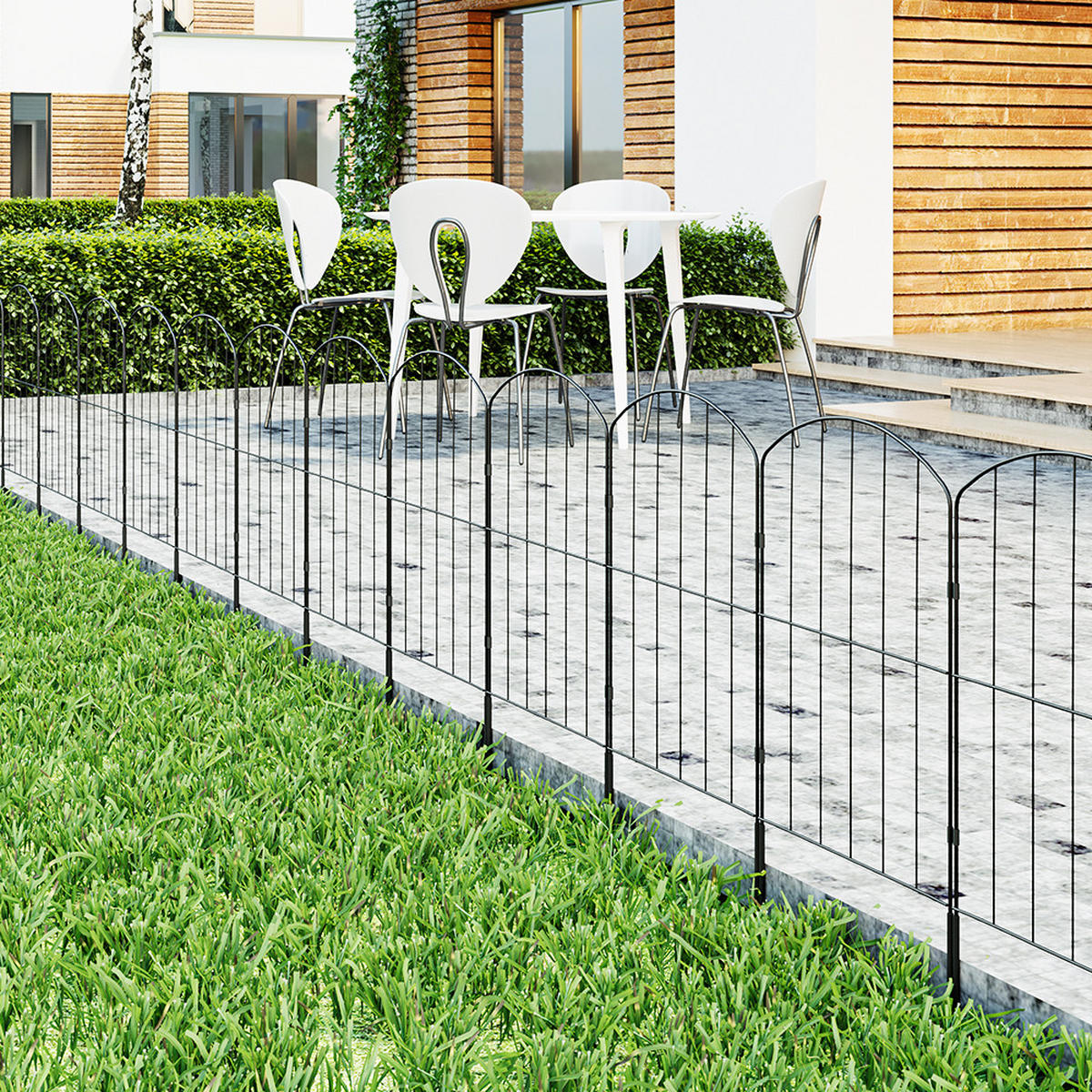 GARTENZAUN 25Stück aus Metall in Schwarz Abnehmbares Design Robuste Metallkonstruktion je Paneel: 31 cm B × 61 cm H - Schwarz, Metall (31cm) - Livingandhome