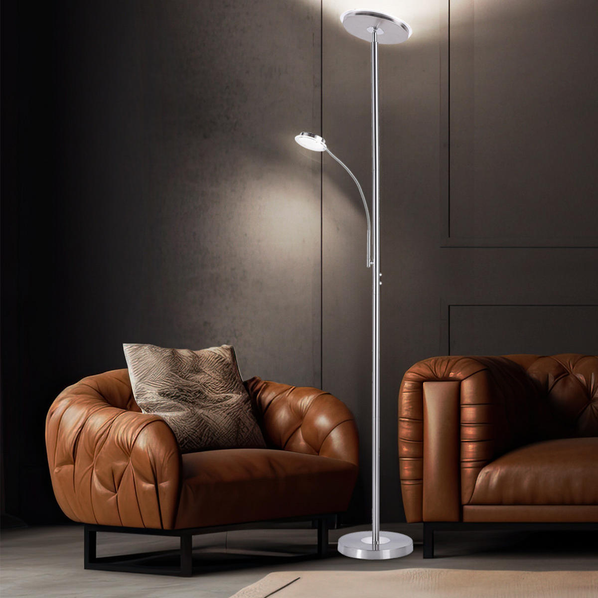 LED STEHLEUCHTE Silber mit flexiblem Lesearm - Silberfarben, Metall (58/56.3/193cm)