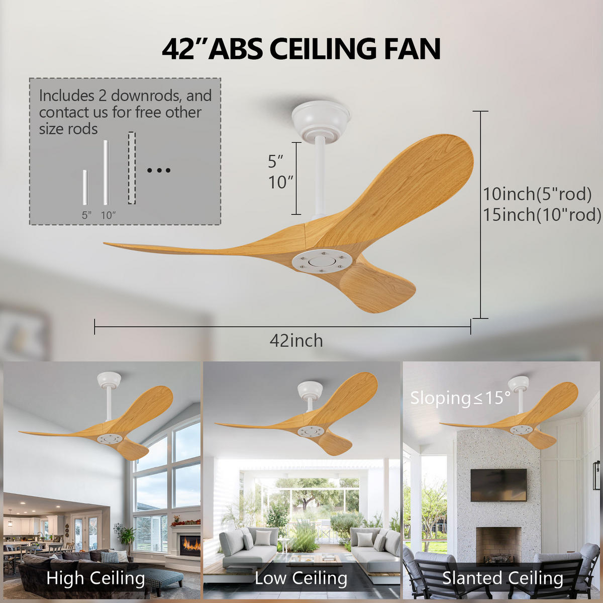 DECKENVENTILATOR DE-16227 42 Zoll mit Fernbedienung & reversibel Holzfarbe - Naturfarben, Kunststoff (107/107/38cm) - ComfortXL