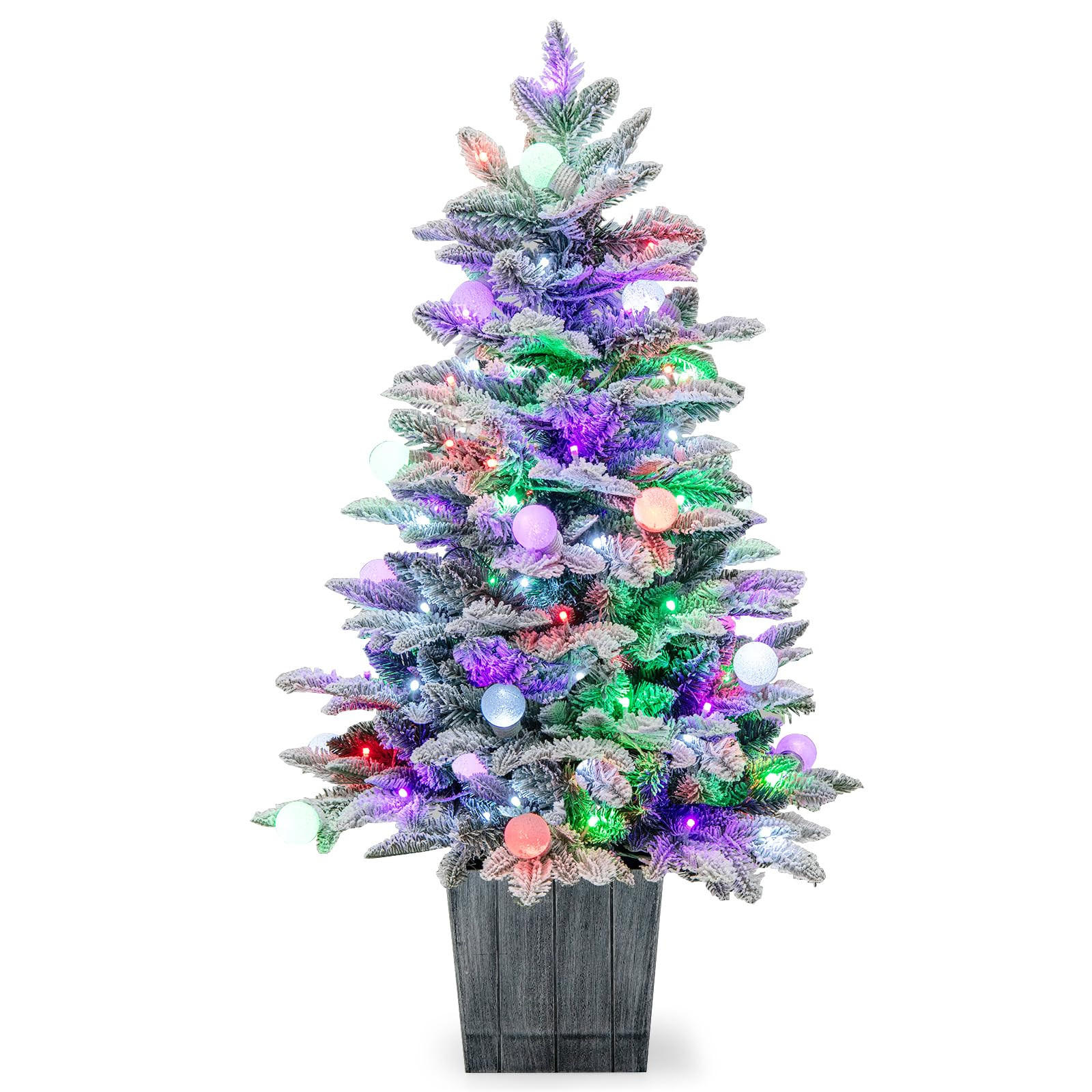 WEIHNACHTSBAUM beflockte Tannenform mit bunten LEDs 100 cm grün - Grün, Metall (100cm) - COSTWAY