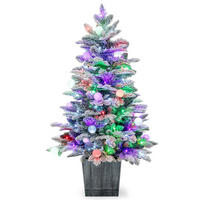 WEIHNACHTSBAUM beflockte Tannenform mit bunten LEDs 100 cm grün - Grün, Metall (100cm) - COSTWAY