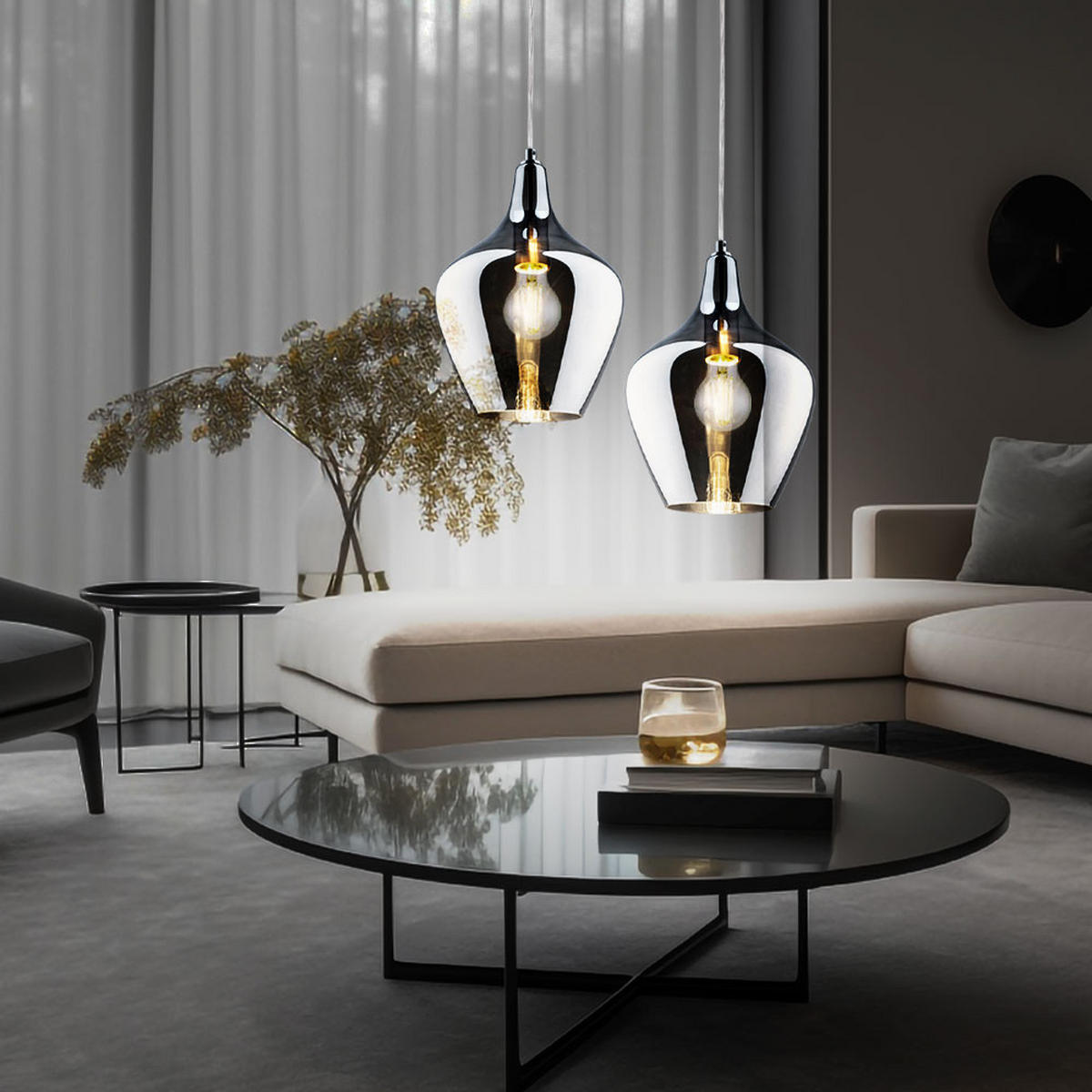 LED HÄNGELEUCHTE Grau Metall - Grau, Glas (22/22/150cm) - Nowa