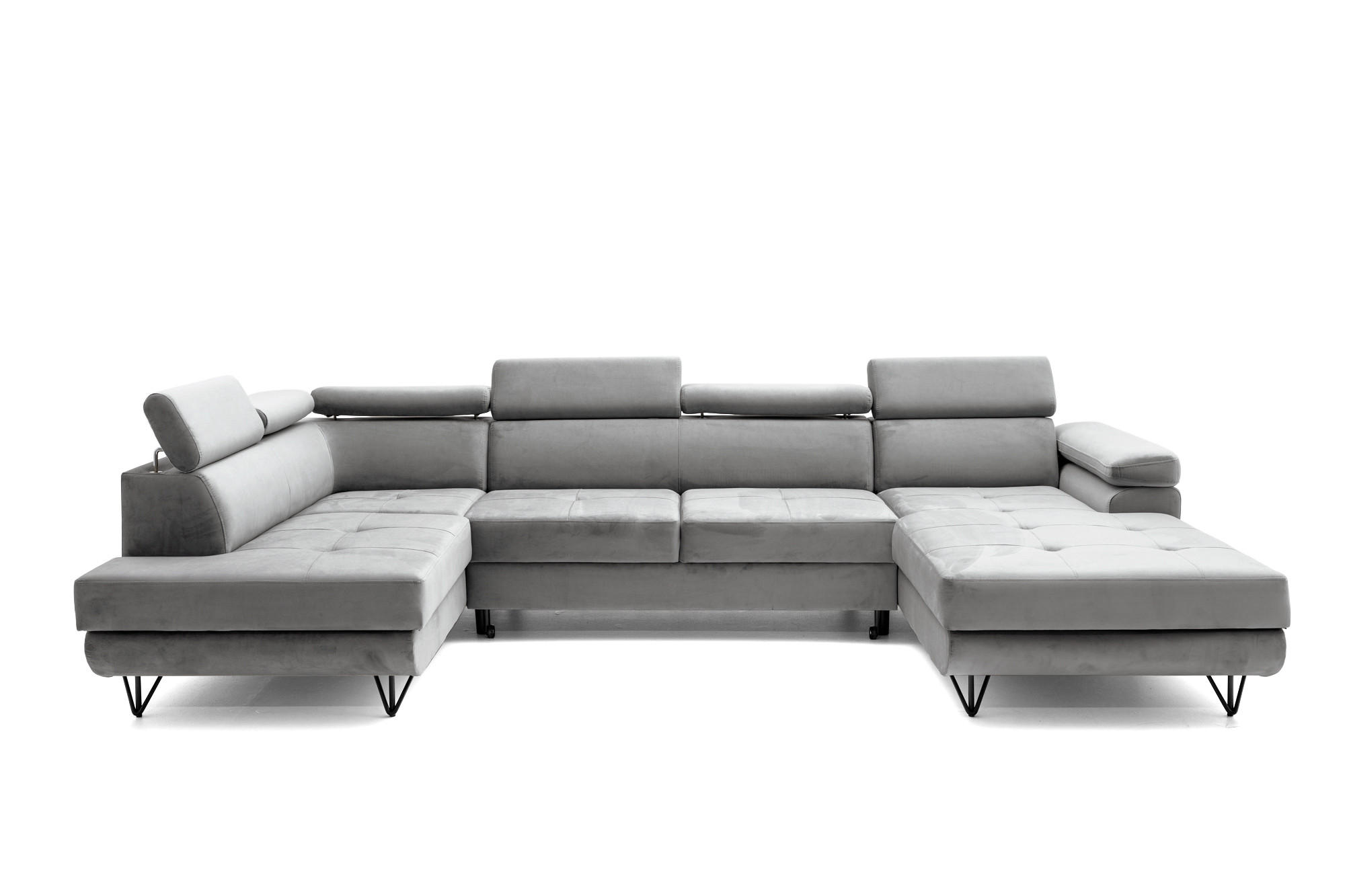 ECKSOFA U-Form JUNIOR U Links mit Schlaffunktion 128x254 Velours Grau - Schwarz/Grau, Holz/Textil (323/90/184cm) - Muffo