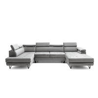 ECKSOFA U-Form JUNIOR U Links mit Schlaffunktion 128x254 Velours Grau - Schwarz/Grau, Holz/Textil (323/90/184cm) - Muffo