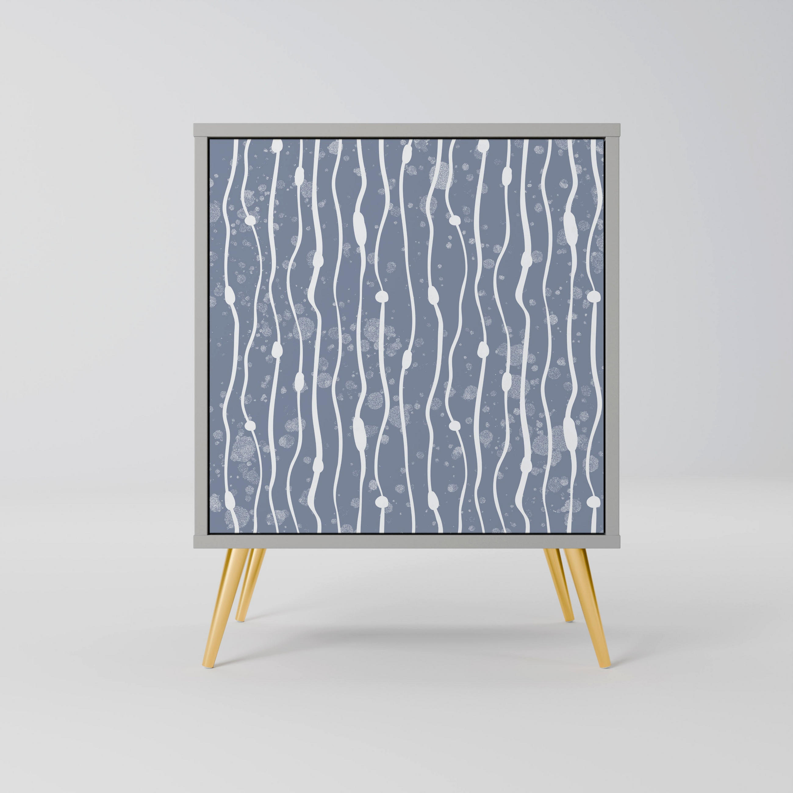 SIDEBOARD GRAPHITE RAIN, Grau, 57,5x42x75,5 cm, Goldfarbene Metallfüße - Goldfarben/Multicolor, Holzwerkstoff/Metall (57.5/75.5/42cm) - SpaceRebels