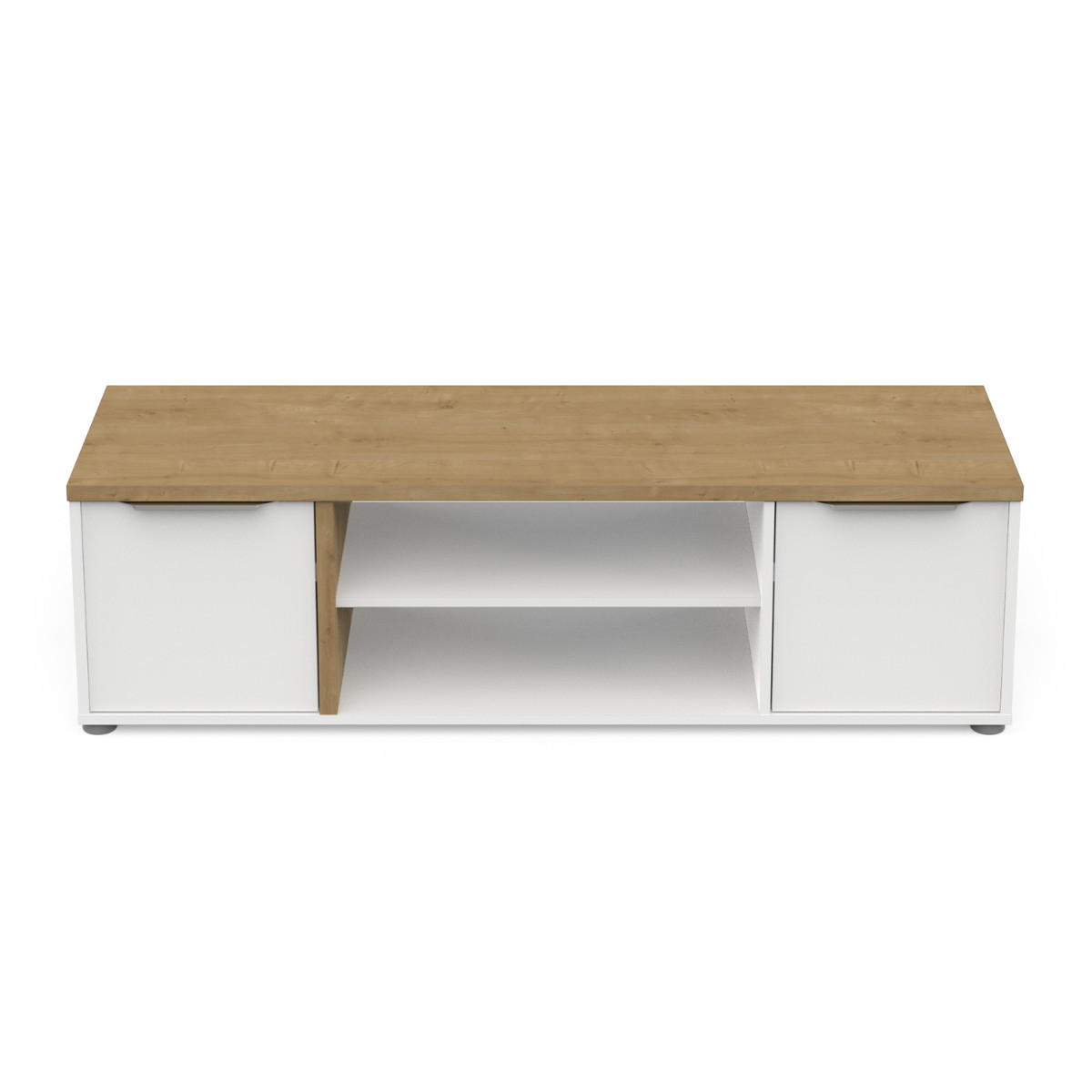 TV-MÖBEL 2 Türen und 2 offene Fächer Dekor Eiche und Weß access 39,1/39,6/134,8 cm - Eschefarben, Holzwerkstoff (39.1/39.6/41.3cm) - Calicosy