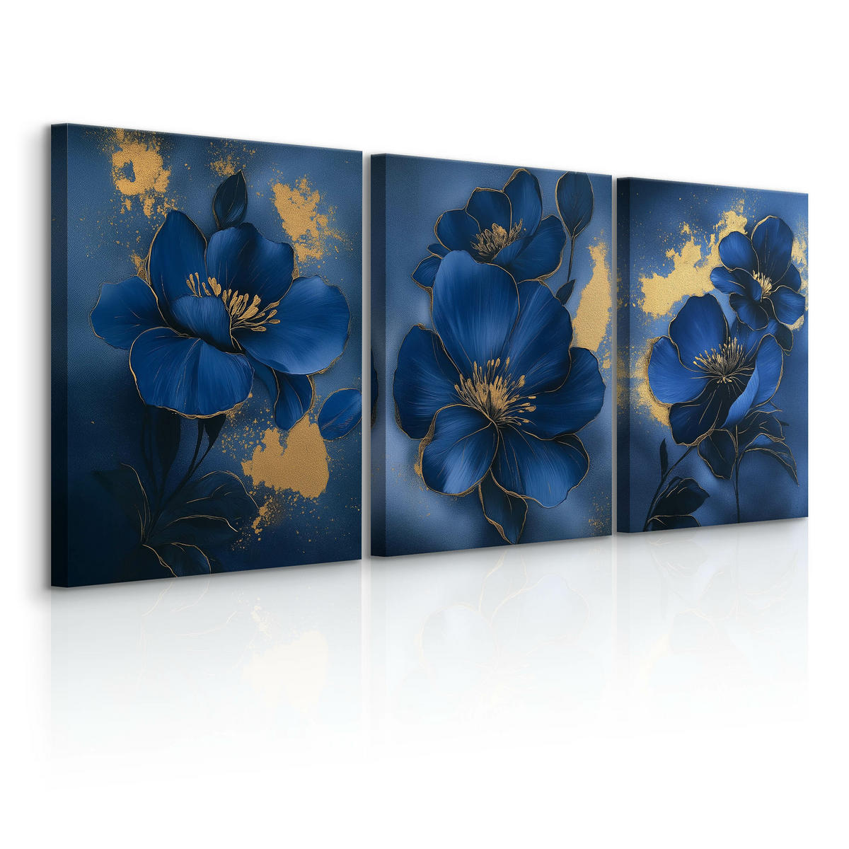 LEINWANDBILDER 3-es Set Glamour Blumen - Blau/Beige, Textil (90/40cm) - Muralo