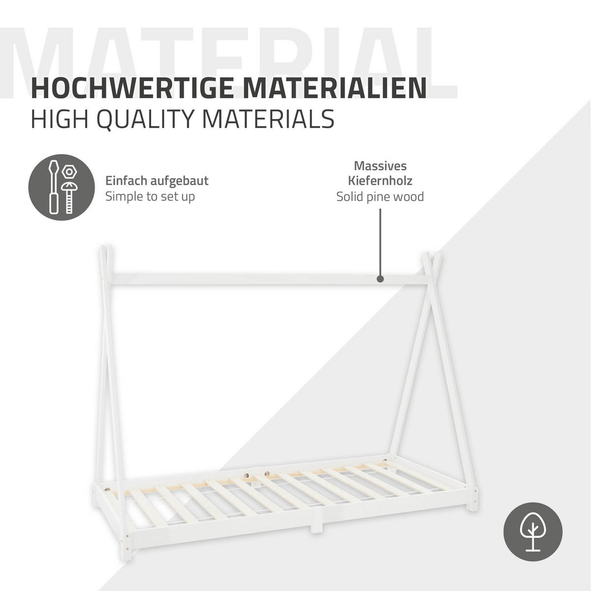 KINDERBETT Tipi 90x200 cm Weiß - Weiß, Holz (90/200cm) - ML-DESIGN